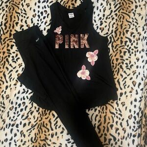 Victoria's Secret Black Set with Pink Floral Detail